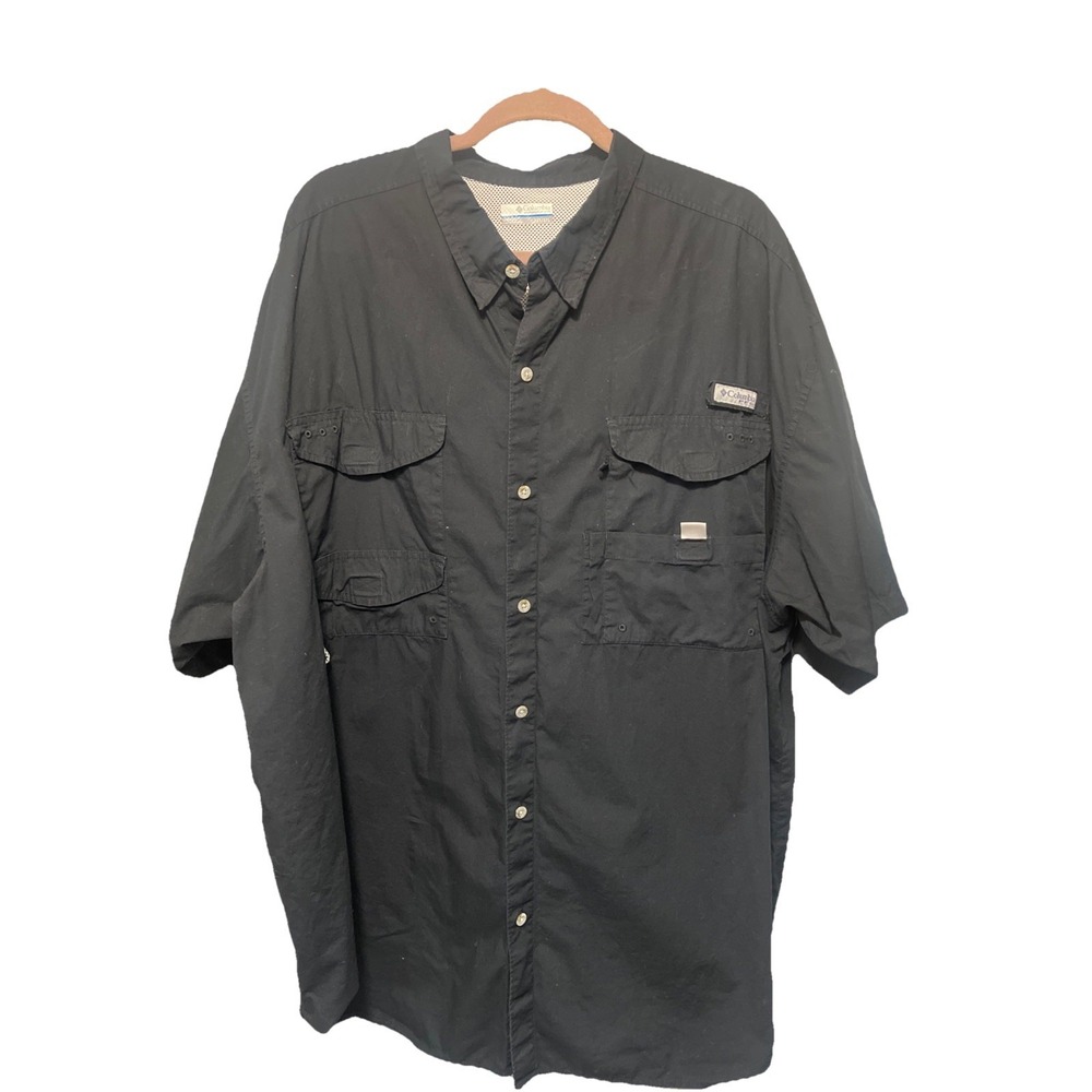 COLUMBIA PFG Fishing Shirt Mens 3XT Black Short Sleeve Cotton Vented Fly Angler